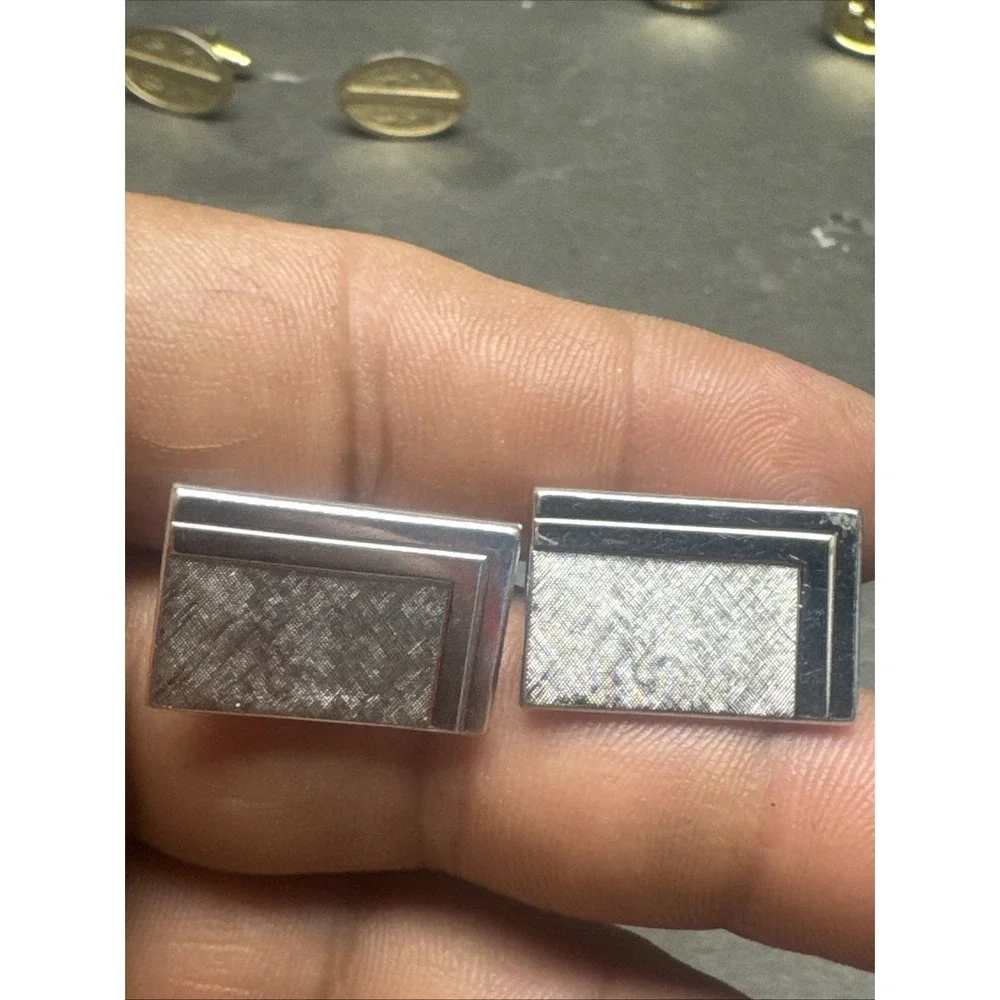 MCM Cufflinks SWANK Silver Toned Square‎ Beveled Edge 3/4